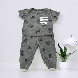 Gray Mickey Mouse Baby Boy Two Piece Set Outfit